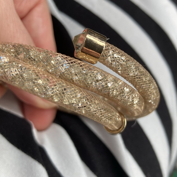 Swarovski style crystal gold mesh bracelet fits any size - Picture 4 of 7